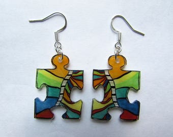 boucles d'oreilles "puzzle aux motifs colorés"