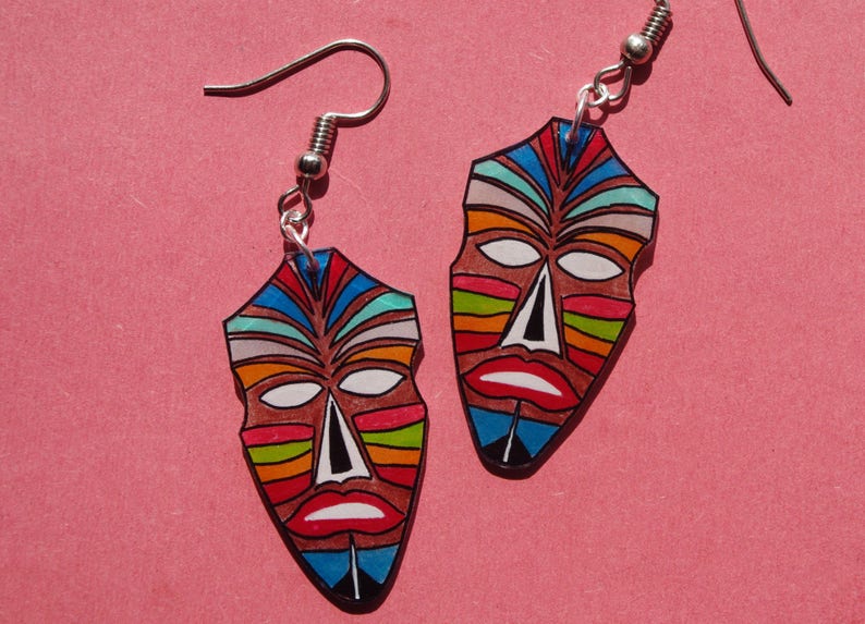 boucles d'oreilles... masques africains colorés image 1