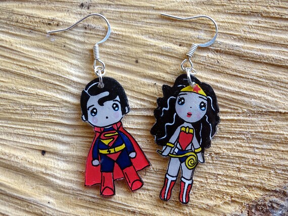 crazy plastic superhero earrings