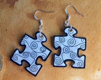 black and white puzzle earrings