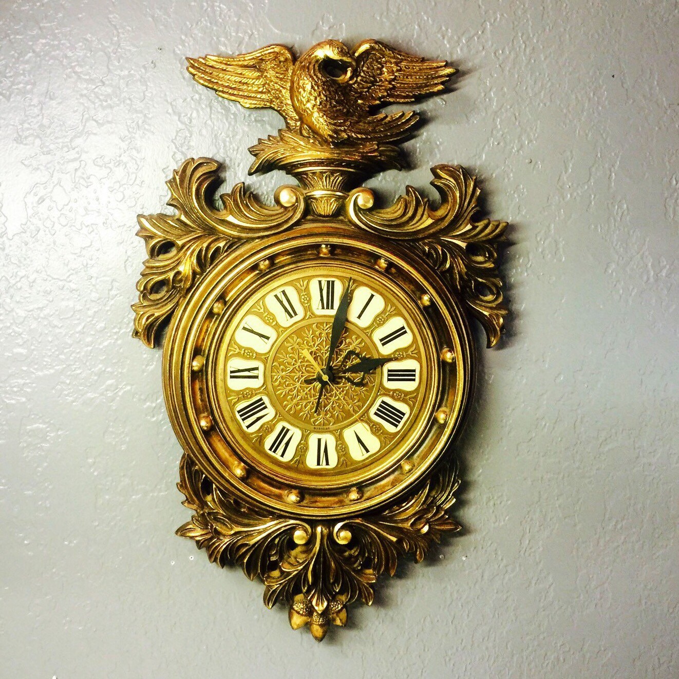 vintage Westclox eagle wall clock ornate gold midcentury clock Etsy