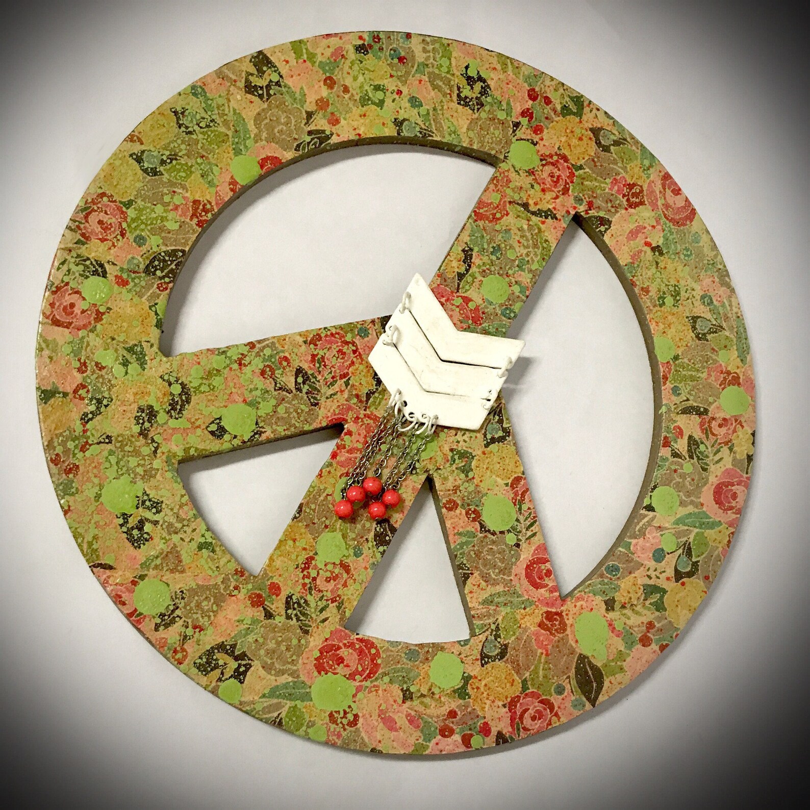 Peace sign wall decor floral green pink background chevron Etsy