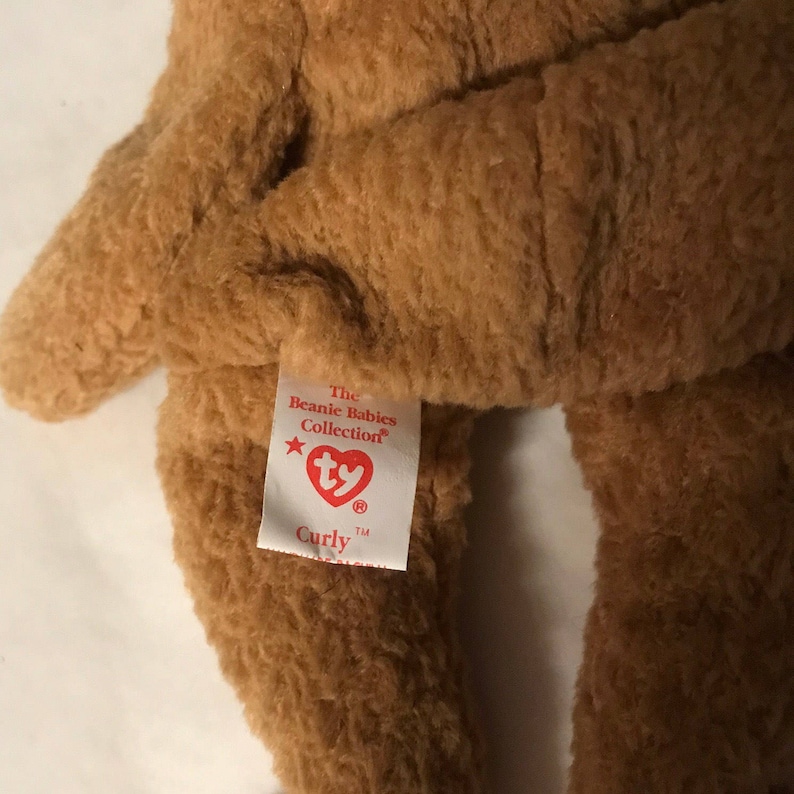 curly the bear beanie baby brown bear black eyes brown nose version 1993 P.E pellets beanie babies by ty
