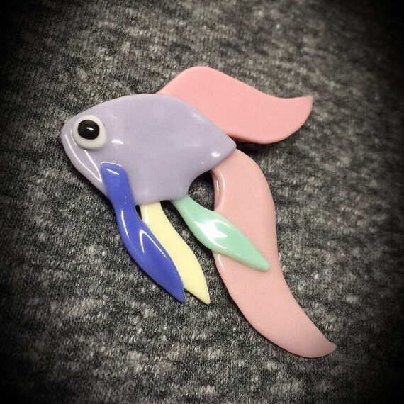 vintage fused glass fish brooch pastel milk glass