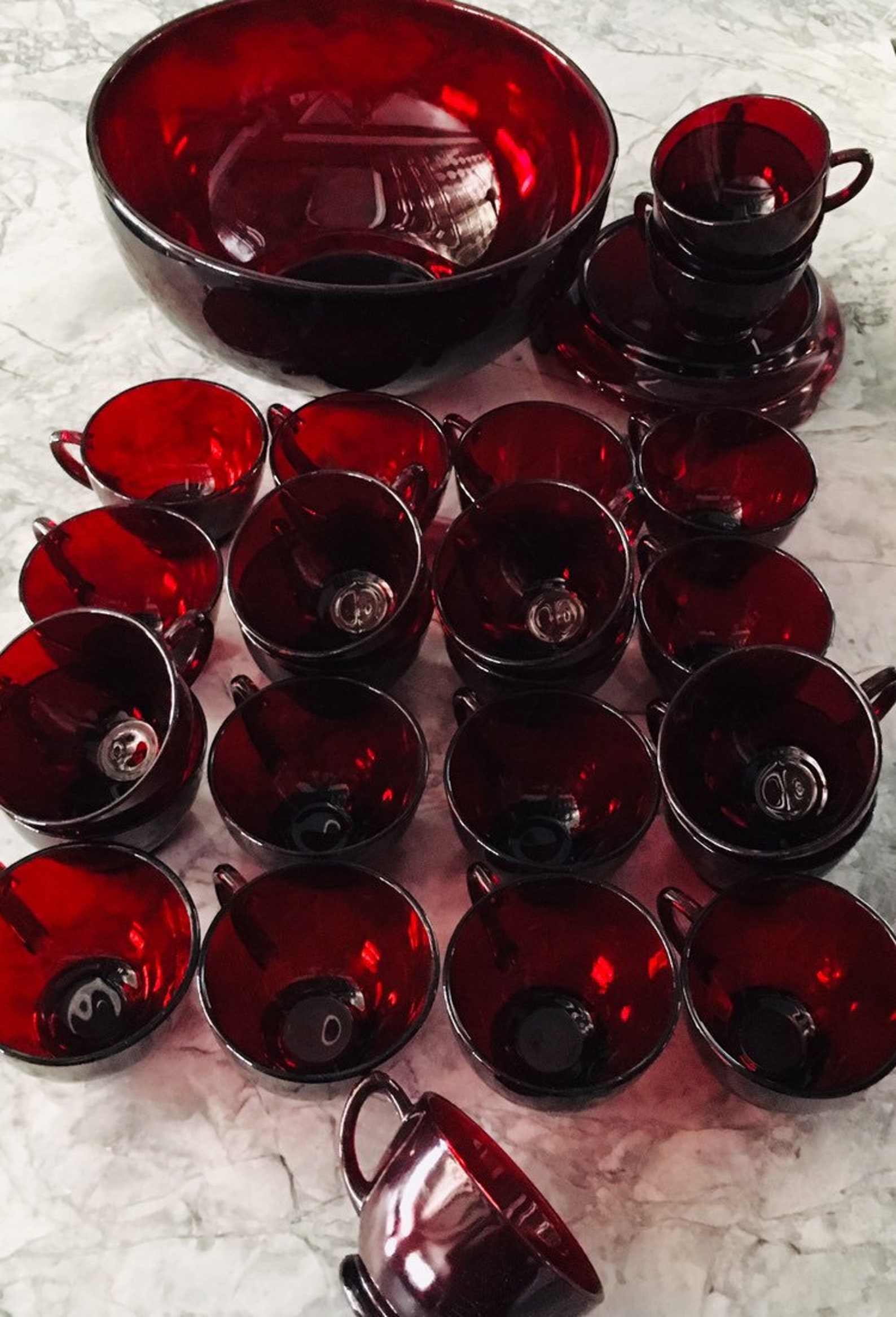 Royal Ruby Red Punch Bowl 24 cup Set by Anchor Hocking Etsy