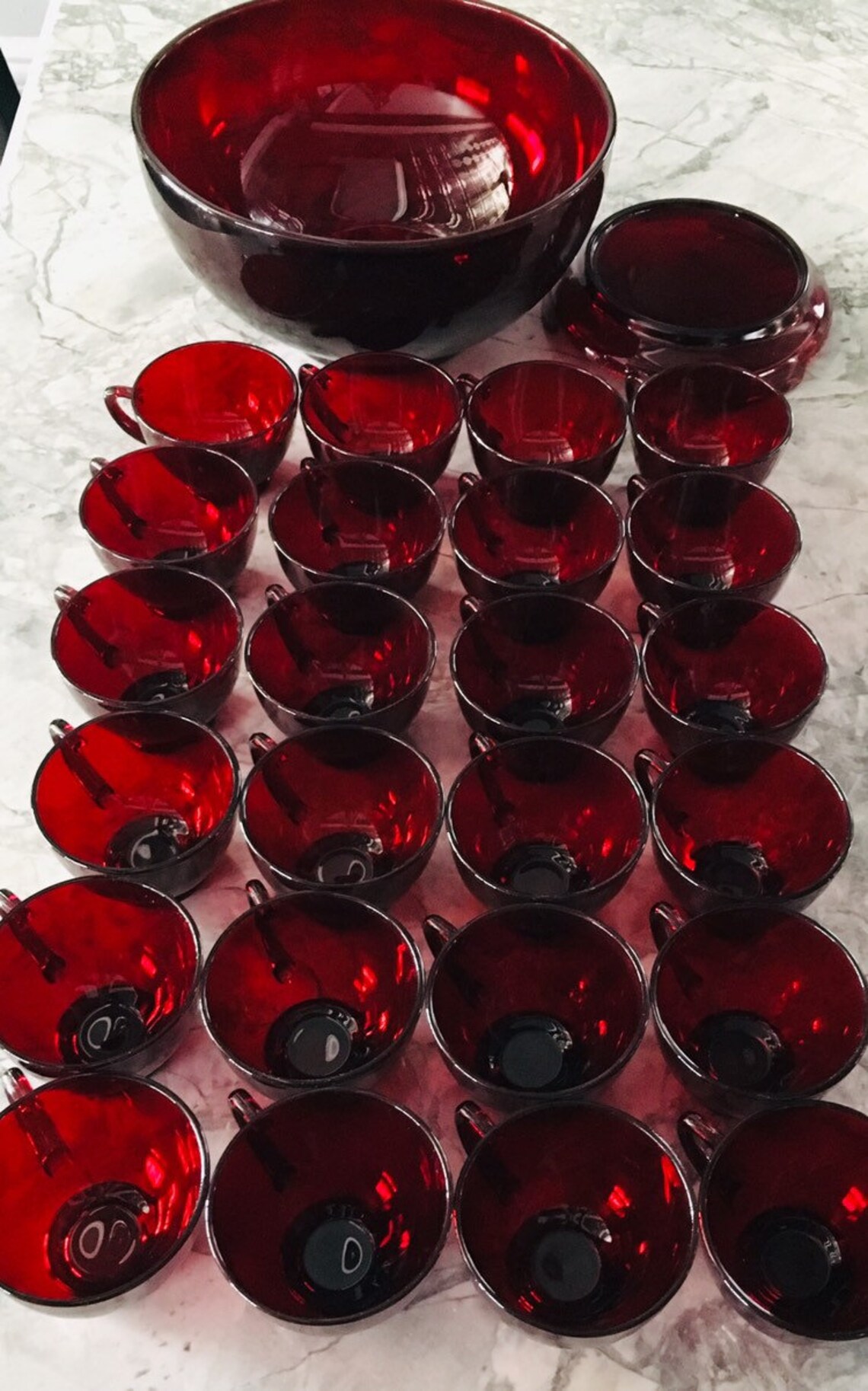 Royal Ruby Red Punch Bowl 24 cup Set by Anchor Hocking Etsy