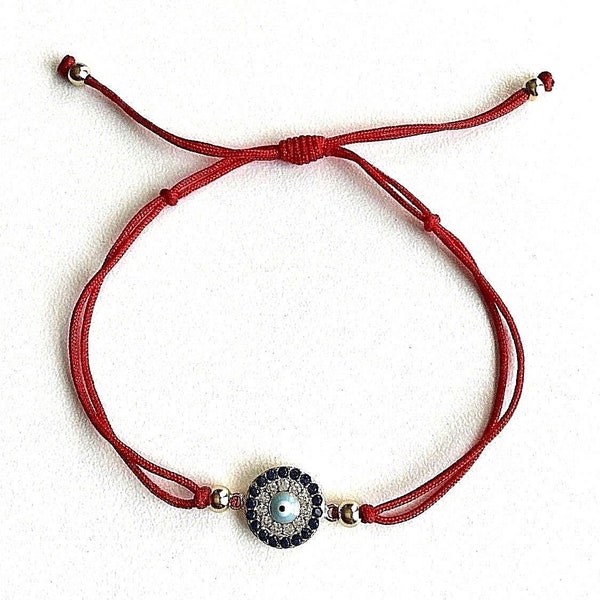 925 sterling silver evil eye red bracelet, Protection bracelet, Amulet bracelet, Red cord bracelet, Nazar / Pulsera rojo de ojo buena suerte