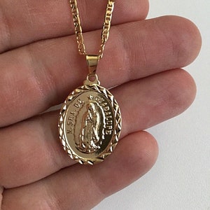 18K gold filled Virgen Guadalupe,Mary Necklace 18" long for good luck/  cadena de Virgen Guadalupe para buena suerte 18" largo-P281