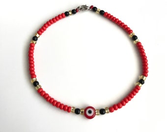 Red Evil Eye anklet for protection, good luck  10" long/ tobillera de ojo turco Rojo, proteccion, buena suerte 10" largo. A46