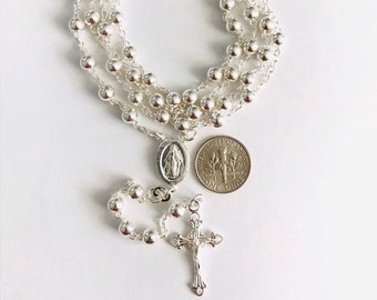 925 Sterling Silver Italian Miraculous Virgin rosary necklace protection and good luck 24” long 5mm / rosario de plata 24” largo 5mm-N46