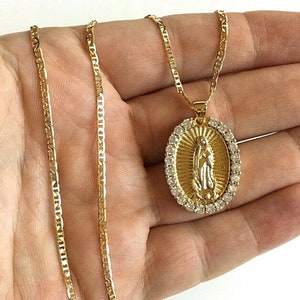 18K gold filled Guadalupe necklace 18" long for good luck / 18k gold filled cadena de Guadalupe para buena suerte 18" largo-P36