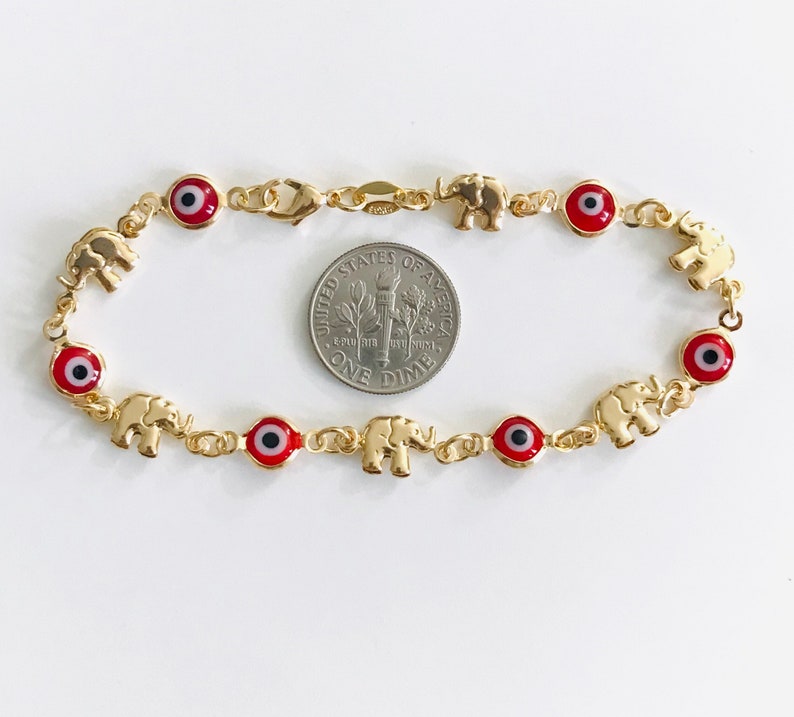 18K Gold Filled Red Evil Eye Elephant Bracelet 75 Etsy