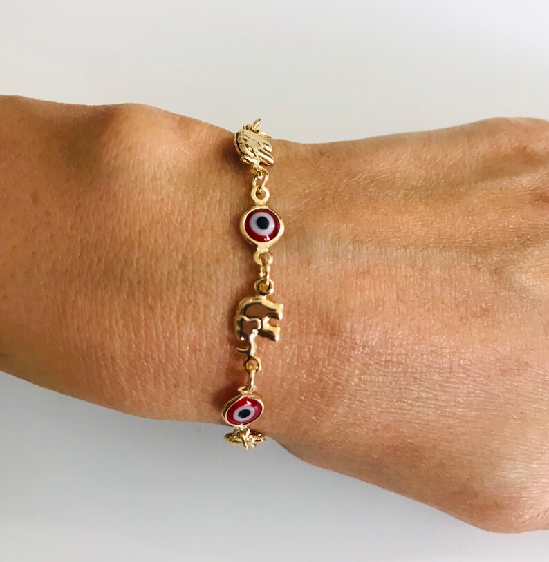 18K Gold Filled Red Evil Eye Elephant Bracelet 75 Etsy