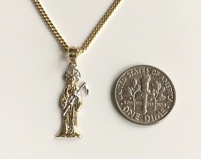 10k real gold 2 tone grim reaper necklace 18 long 10k oro real cadena de santa muerte 18 largo