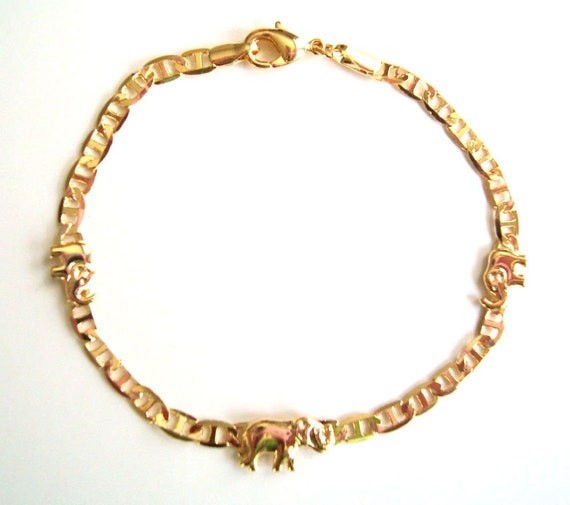 18K GOLD PLATED ELEPHANT AZABACHE BRACELET 7,5/"//PULSERA DE ELEFANTE SUERTE #5