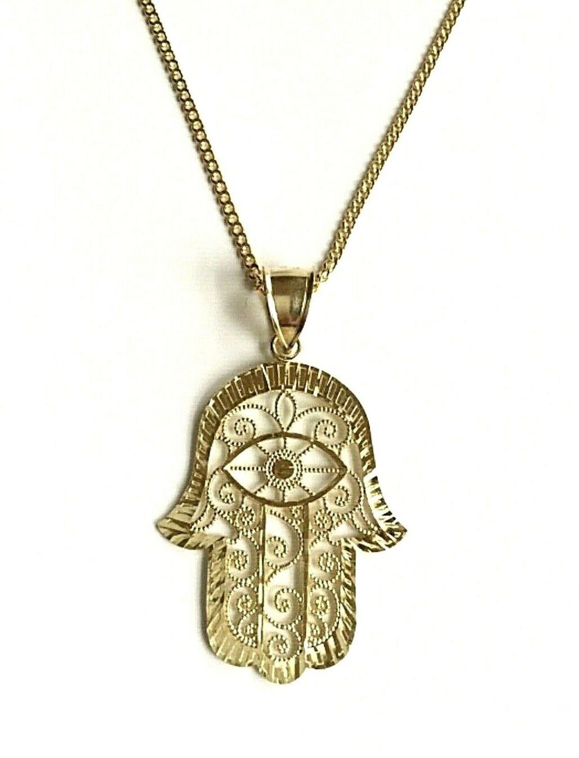 10K Solid Gold Hamsa Necklace 20 Long Hamsa Necklace Etsy