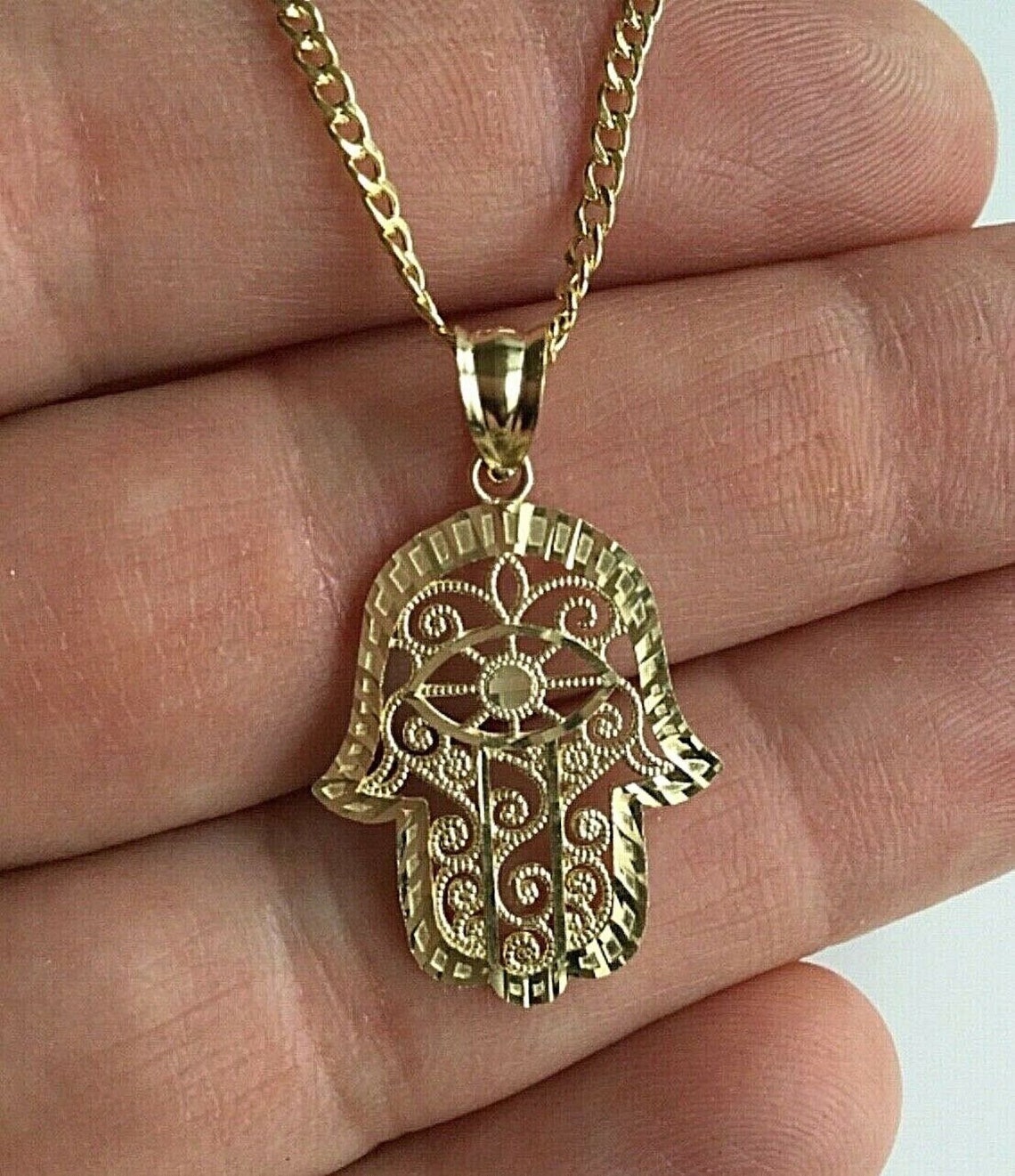 10K Solid Gold Hamsa Necklace 18 Long Hamsa Necklace Etsy