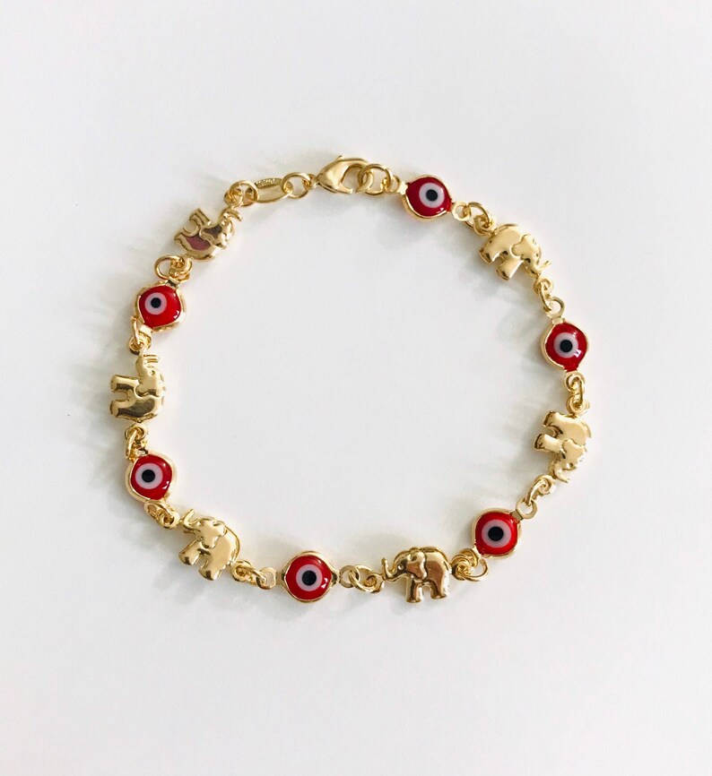 18K Gold Filled Red Evil Eye Elephant Bracelet 75 Etsy