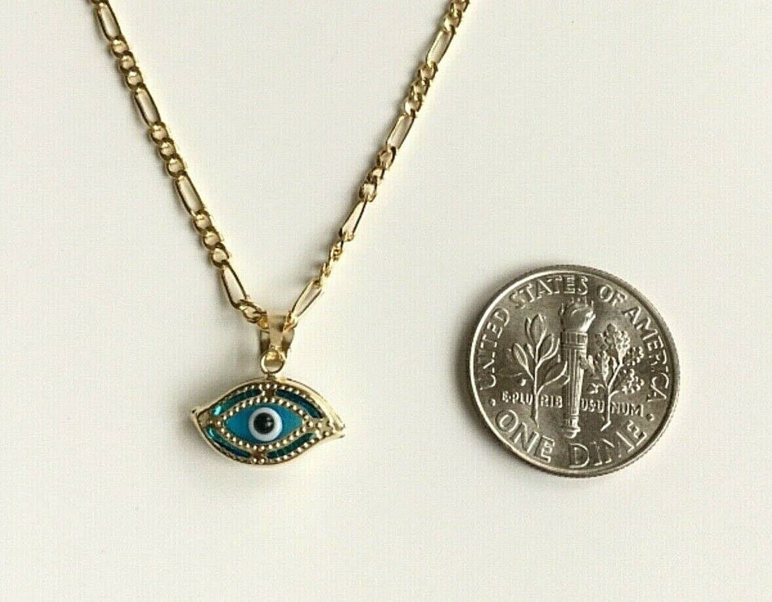 Evil Eye Necklace 14K Gold Plated - Blue Eye Pendant, 17.7+2" Chain, Cubic Zirconia, Lucky Jewelry Gift - View #6