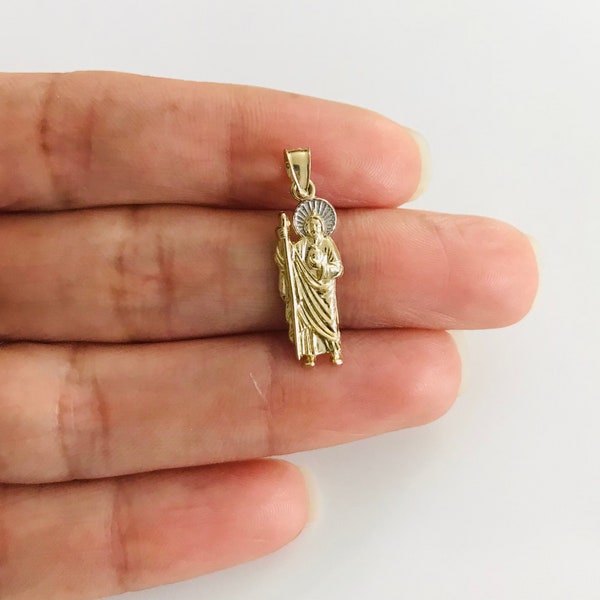 10K Solid Gold 25mm x 8mm Saint Jude Pendant, 10k Solid Gold Saint Jude Thaddeus, 10K Real Gold, Small Gold Jude Pendant- C1041