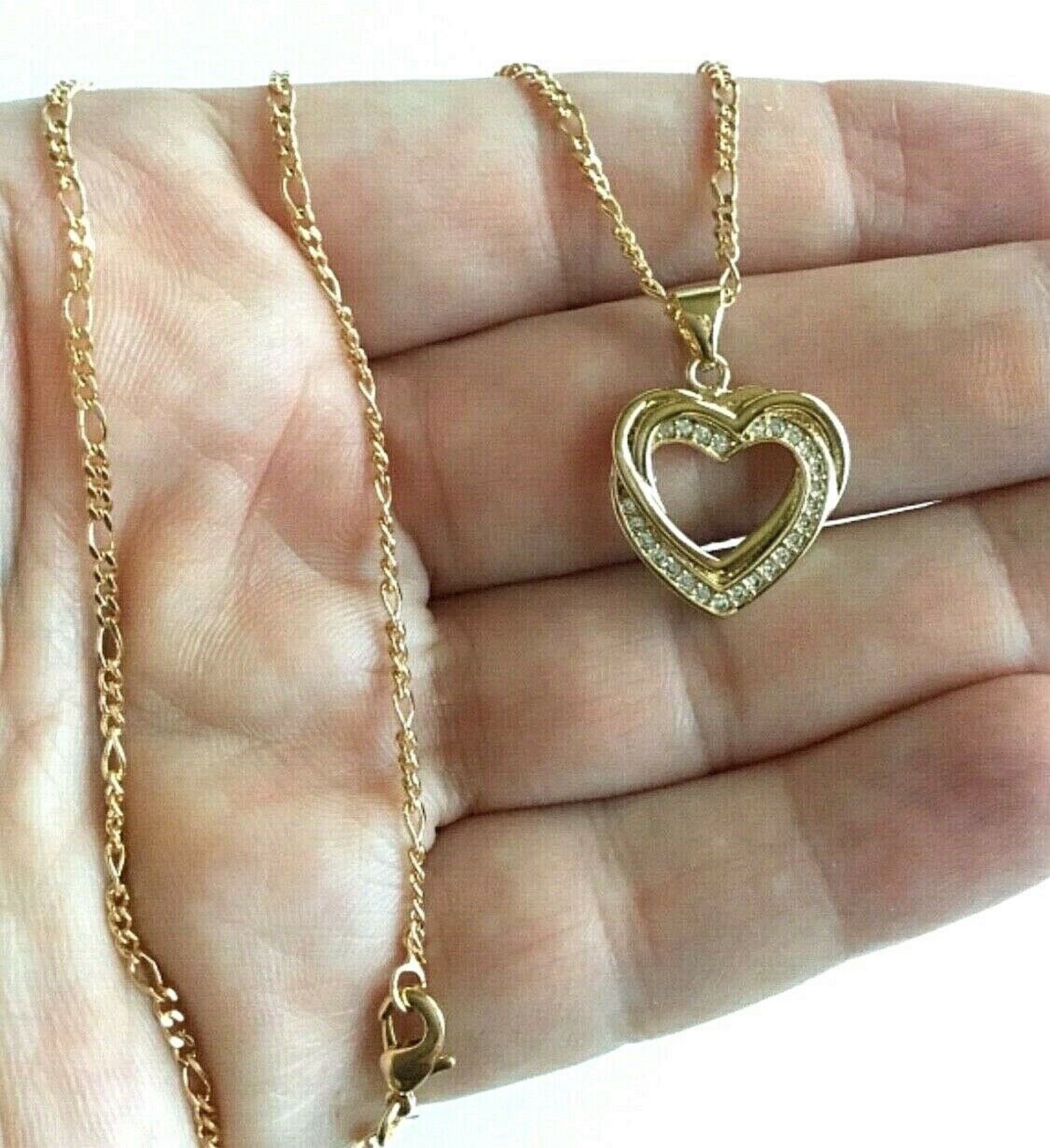 18K GP  Gold Plated Love You Letter Love Heart Necklace Love On The Side "
