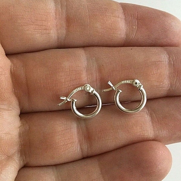 Italian .925 Sterling Silver 2x10mm Polished Hoop Earrings / Aretes de plata 925