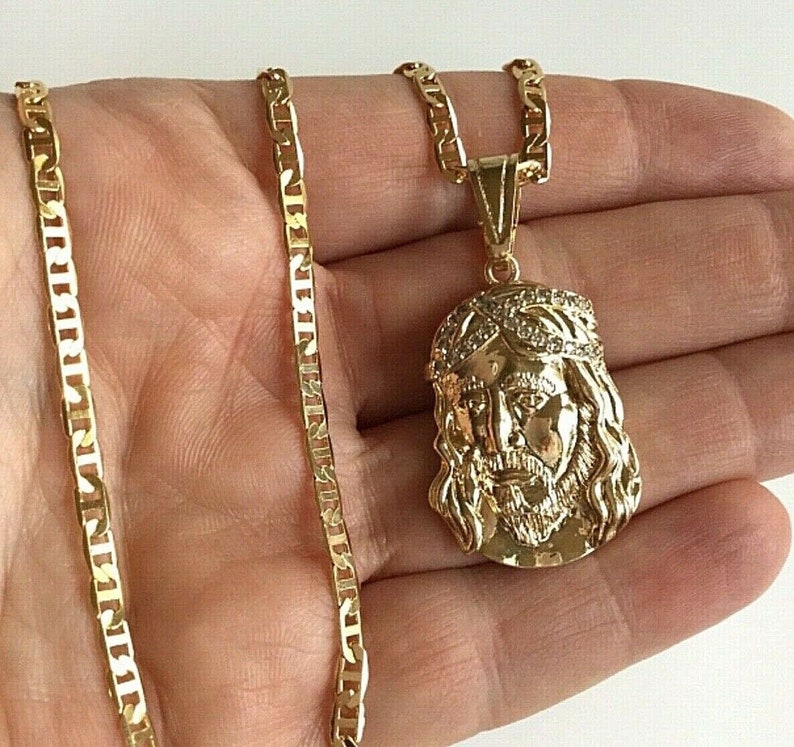 18k Gold Filled Jesus Necklace 24 Long45x24mm / 18k Etsy