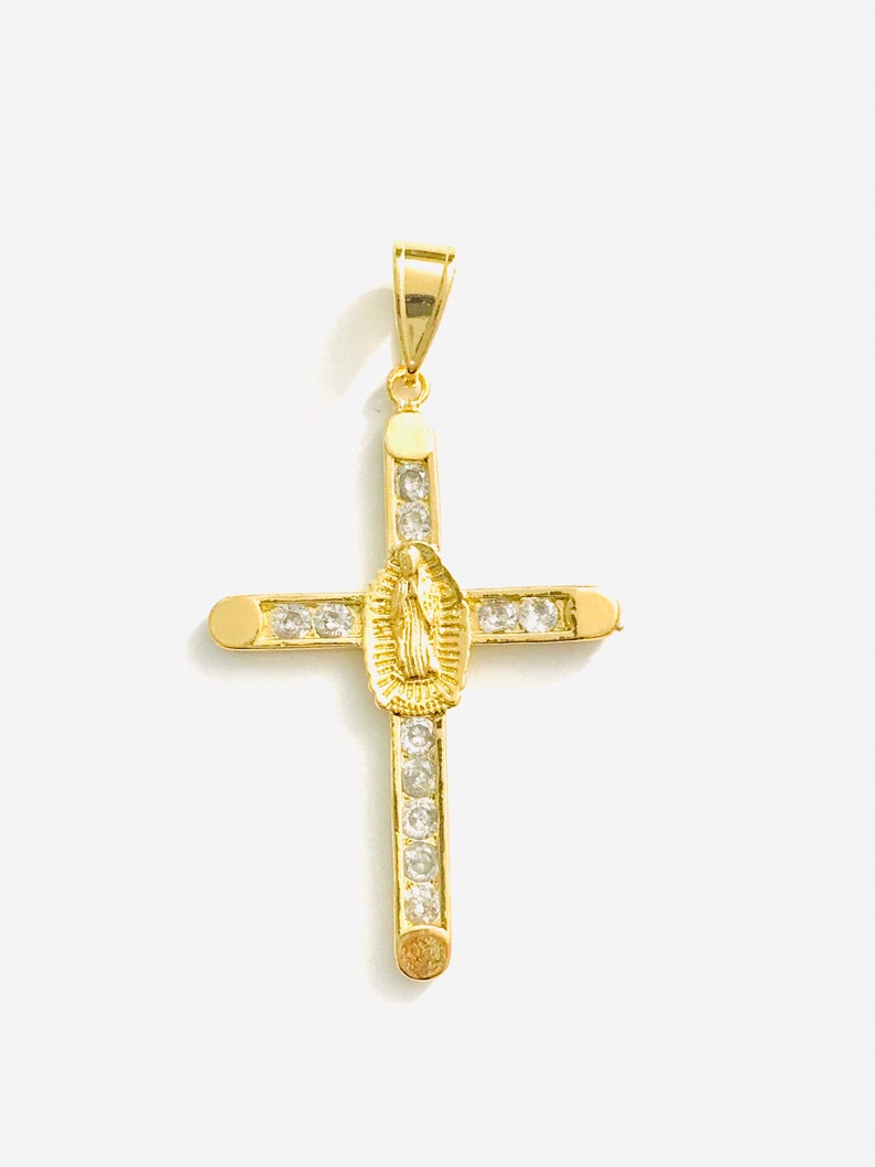 18K Gold Filled Cz Guadalupe Cross Pendant Cross pendant 18k gold filled dije de Cruz Guadalupe P79 protection pendant proteccion