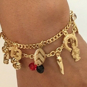 18K Gold Filled Charm Horseshoe,Evil Eye Good Luck,Money Bracelet 7,25" long /Pulsera de Herradura,Ojo Buena Suerte,Dinero 7,25" largo- B83