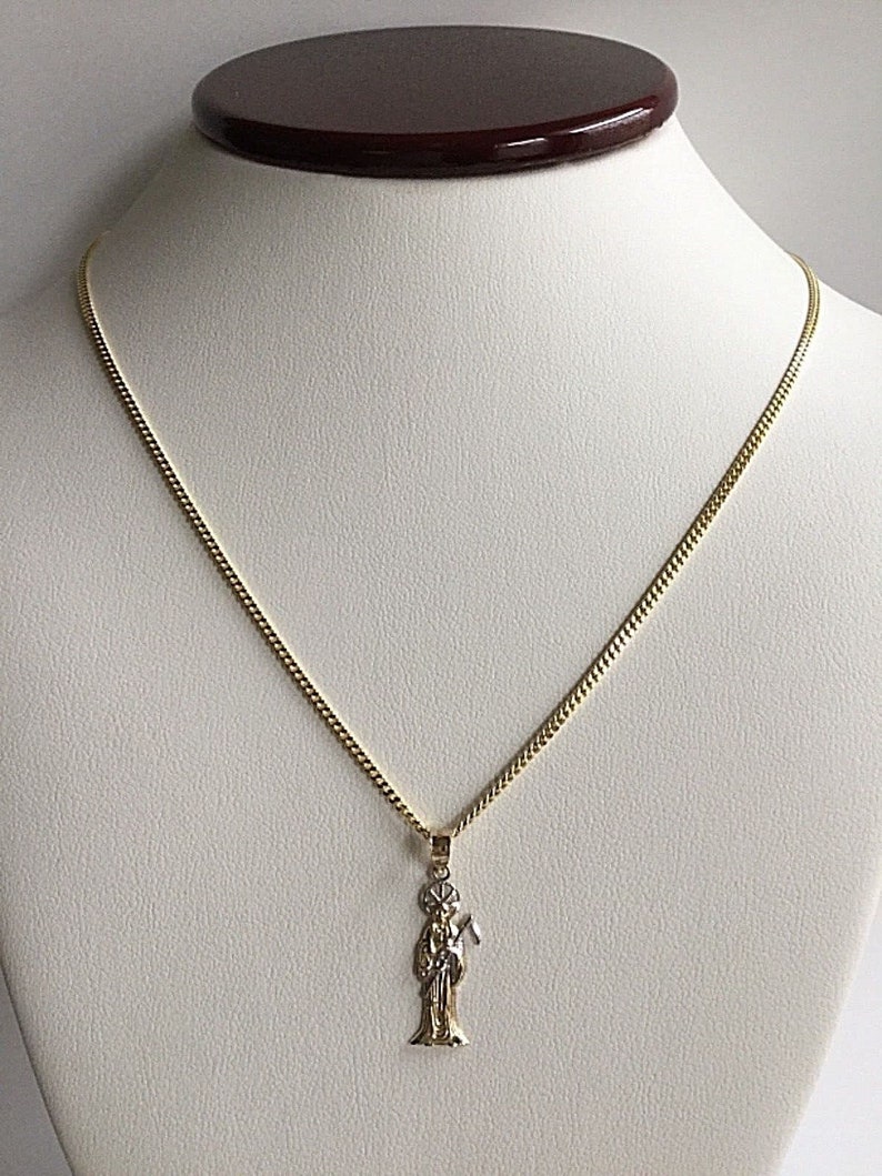 10k real gold 2 tone grim reaper necklace 18 long 10k oro real cadena de santa muerte 18 largo