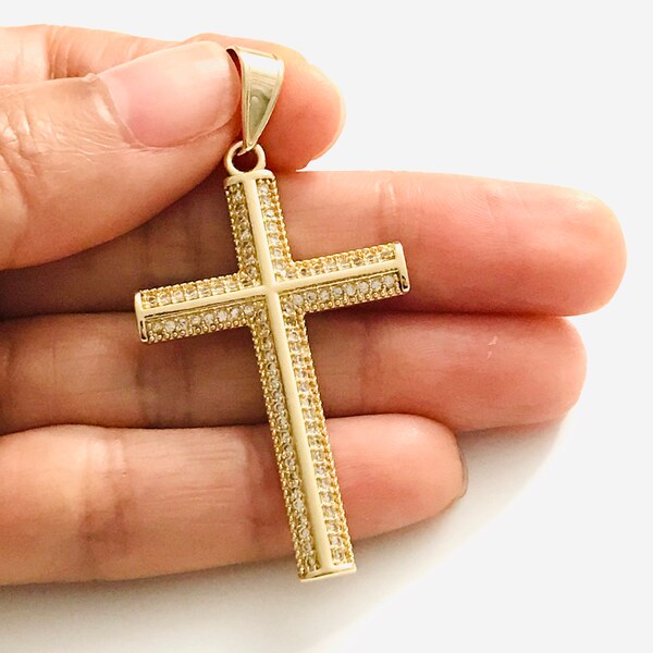 18K Gold Filled Cz Cross Protection Pendant, Cross pendant, Gold Filled Cross / 18k gold filled dije de Cruz, proteccion - P80