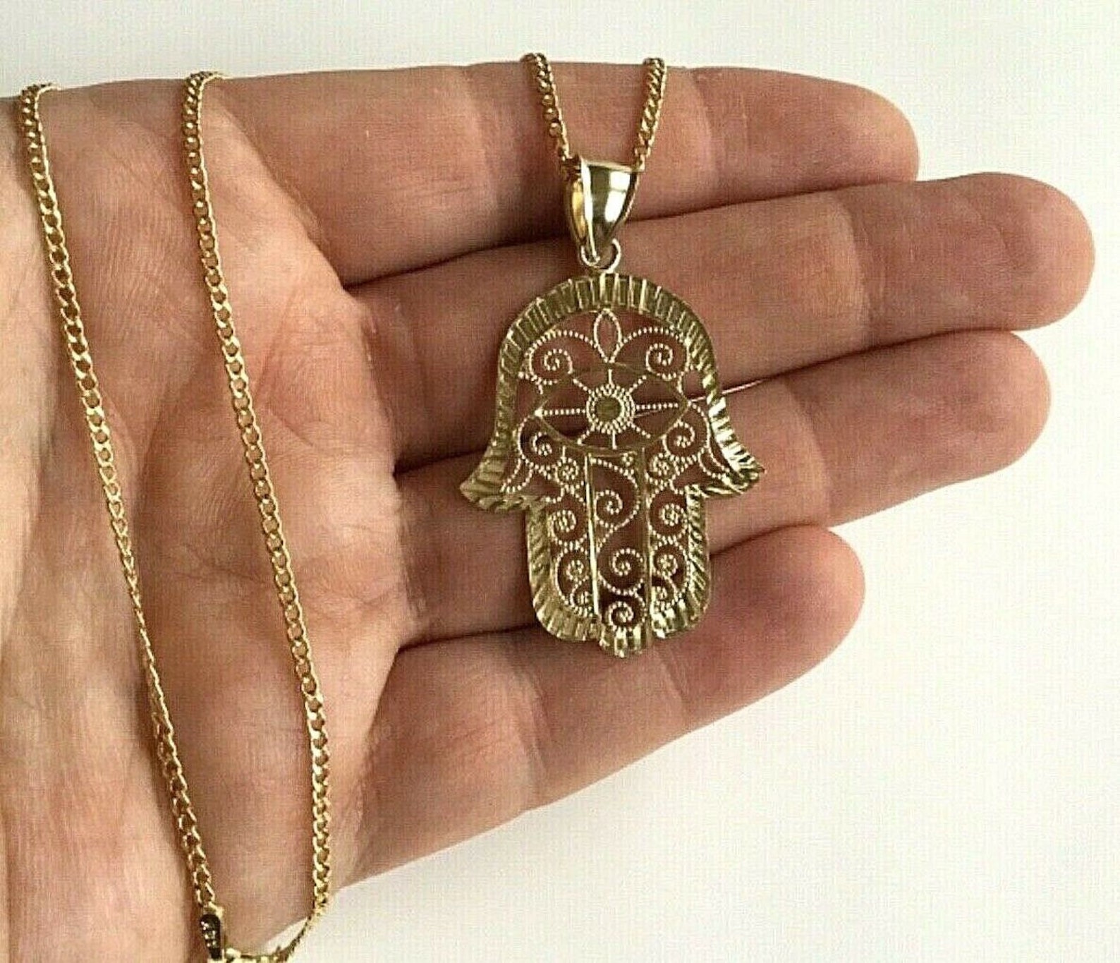 10K Solid Gold Hamsa Necklace 20 Long Hamsa Necklace Etsy