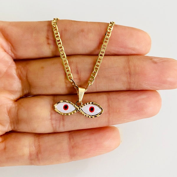 18K Gold Filled Saint Lucy Red Eye Pendant / Necklace for Good Luck, Protection,  / 18k Gold Filled Dije / Cadena de Ojo Santa Lucía . P123