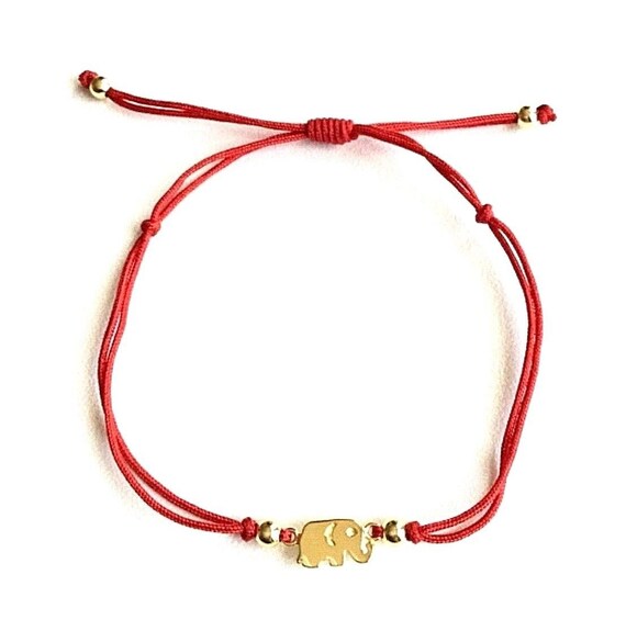 Red String Elephant Bracelet - Gold or Silver Gold