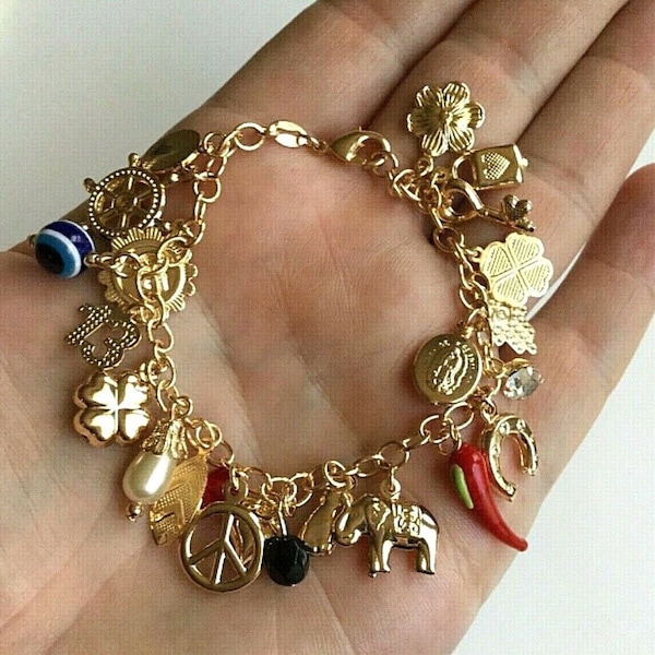 18K Gold Filled Charm Good Luck ,Money Bracelet 7,25" long  /Pulsera de Buena Suerte.Dinero,Proteccion 7,25" largo- CB2