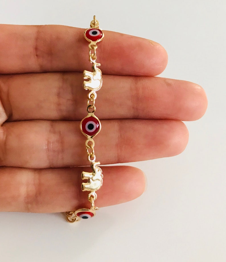 18K Gold Filled Red Evil Eye Elephant Bracelet 75 Etsy
