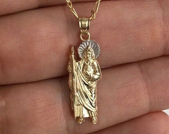 14k Two Tone Gold Saint Jude Thaddeus Charm Pendant - Religious Jewelry