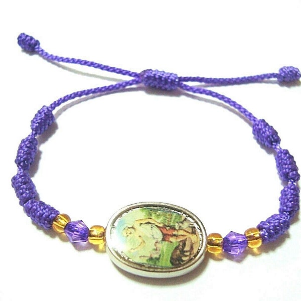 Purple Cord Saint Lazarus Bracelet for Health,Prosperity,Protection Adjustable Unisex Adults-Kids/Pulsera de  San Lazaro para Salud