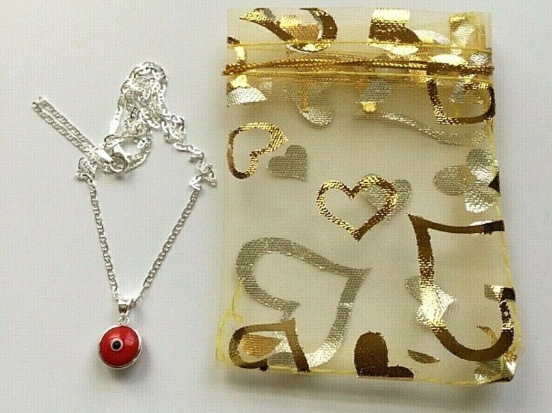 925 Sterling Silver RED Evil Eye Necklace 20 long for good luck Cadena de Rojo Ojo 925 Plata para Buena Suerte 20 largo