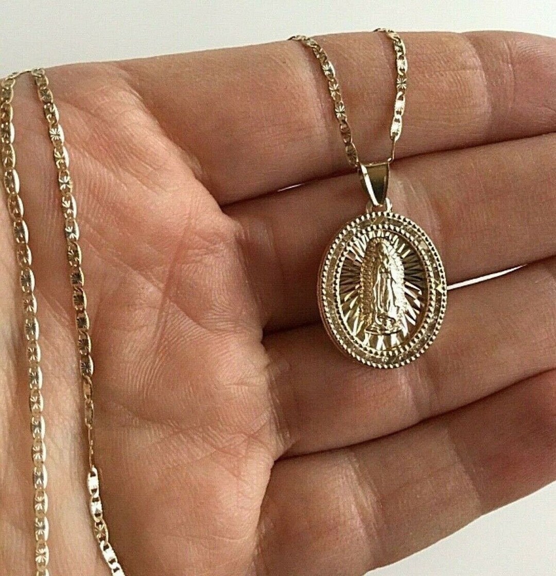14k Yellow Rose Gold Virgin Mary Lady Guadalupe SMALL Charm Pendant