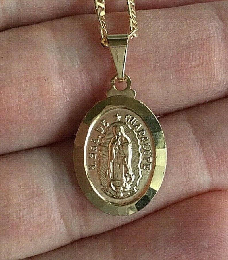 18K gold filled Guadalupe necklace 18 long for good luck 21x14mm 18k gold filled cadena de Guadalupe para buena suerte 18 largo-P2124