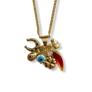 18K Gold Filled Luck & Money Charm Necklace - 18 Inch Mariner Chain With Murano Glass