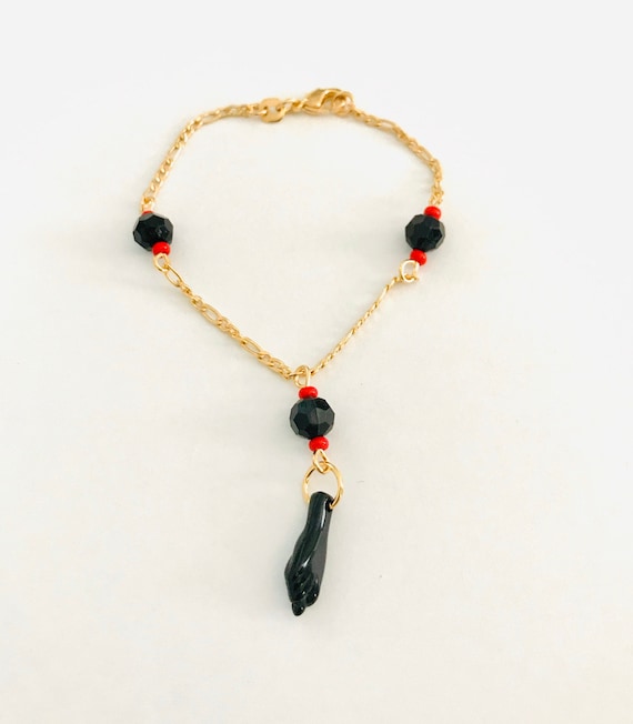 18K Gold Filled Azabache Bracelet for Baby 5.75 Long for Protection Girl Boy Baby bracelet Pulsera de Azabache Para Bebe 5.75 largo B45