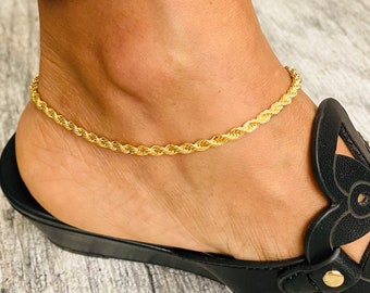 18k Gold Filled Anklet, Rope Anklet bracelet chain 9.5” long, gold filled anklet, 3mm / Tobillera de gold filled 9.5” largo -  ANK1495