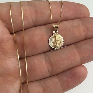 14K Solid Gold 17mm x 10mm Virgin Mary Pendant, 14K Solid Gold Dainty Virgin of Guadalupe Necklace, 14k Solid Gold Minimalist Necklace-PT307