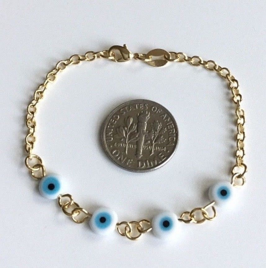 18k gold filled white evil eye bracelet for baby 5.75 Etsy