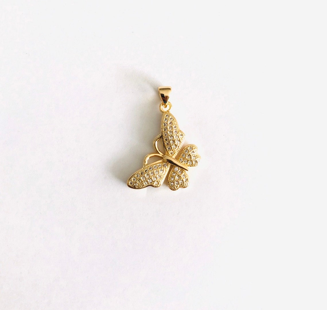 thumbnail image 2 of 18K Gold Filled Butterfly CZ Pendant Necklace - 16 Inch Curb Chain (Made In Brazil) 2 of 5