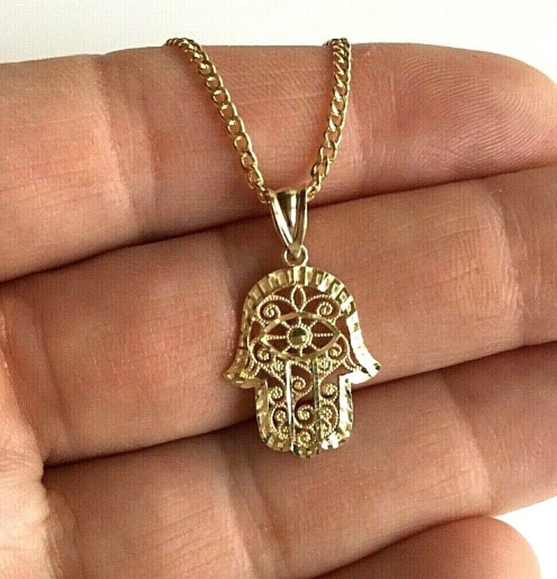 10K Solid Gold Hamsa Necklace 18 Long Hamsa Necklace Etsy