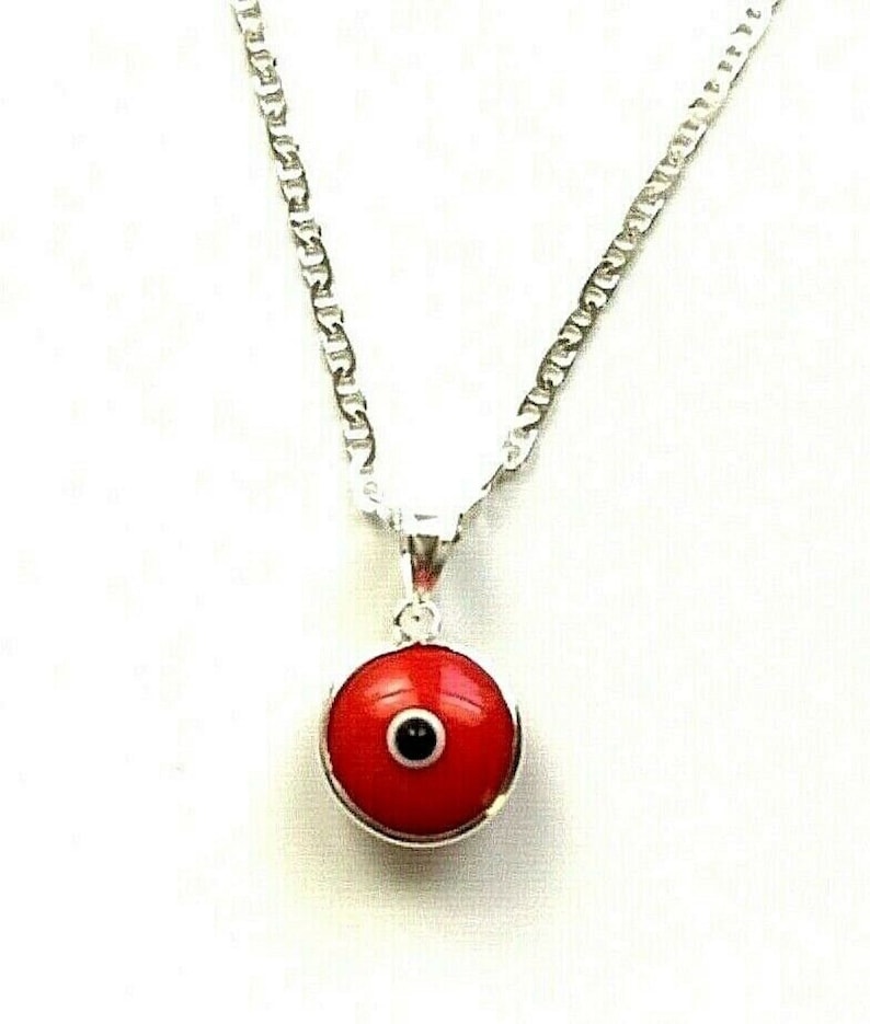 925 Sterling Silver RED Evil Eye Necklace 20 long for good luck Cadena de Rojo Ojo 925 Plata para Buena Suerte 20 largo