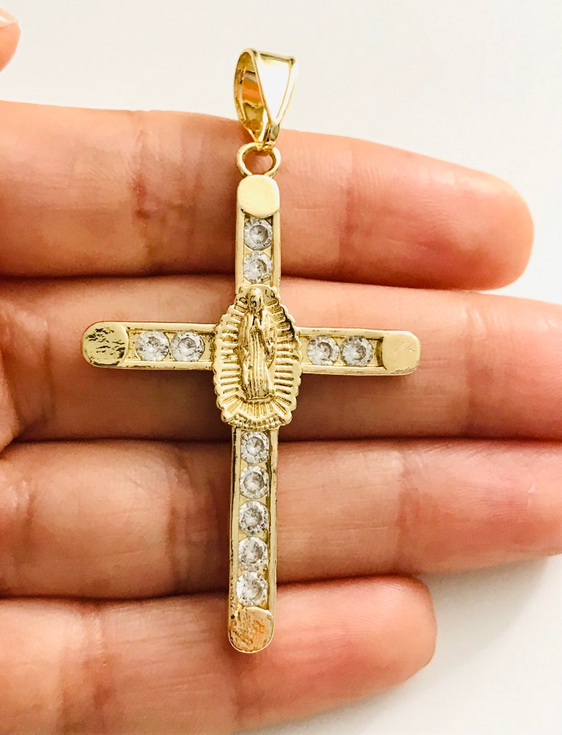 18K Gold Filled Cz Guadalupe Cross Pendant Cross pendant 18k gold filled dije de Cruz Guadalupe P79 protection pendant proteccion